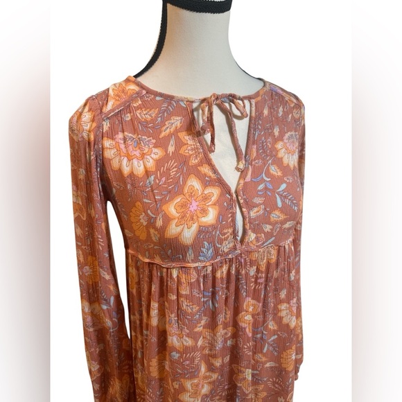 Billabong Floral Long Sleeve Dress - Orange and Cream - Picture 4 of 7